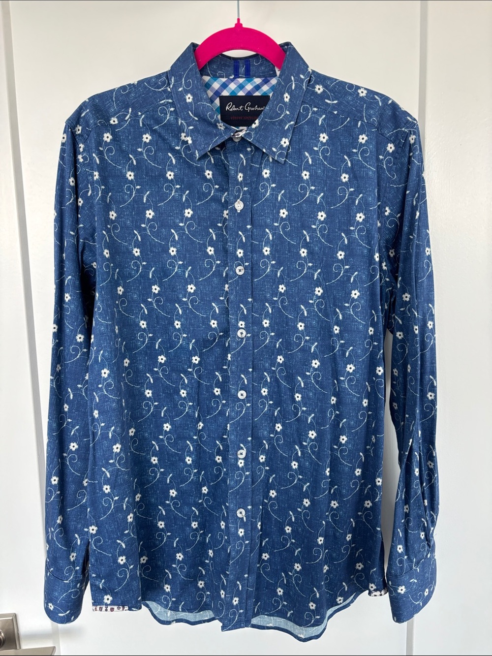 Robert Graham Blue Floral-Print Long Sleeve Button-Down Shirt Size Large